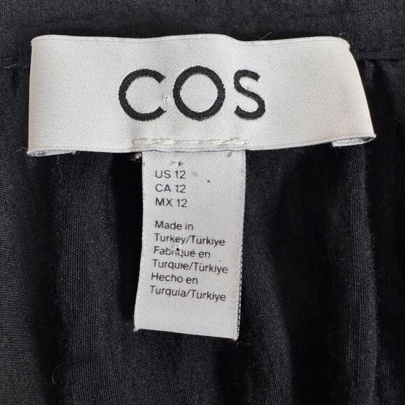 COS Midi Shirt Dress Sz 12 Black Ballon Sleeve Belted Contemporary Minimalist - Picture 7 of 14